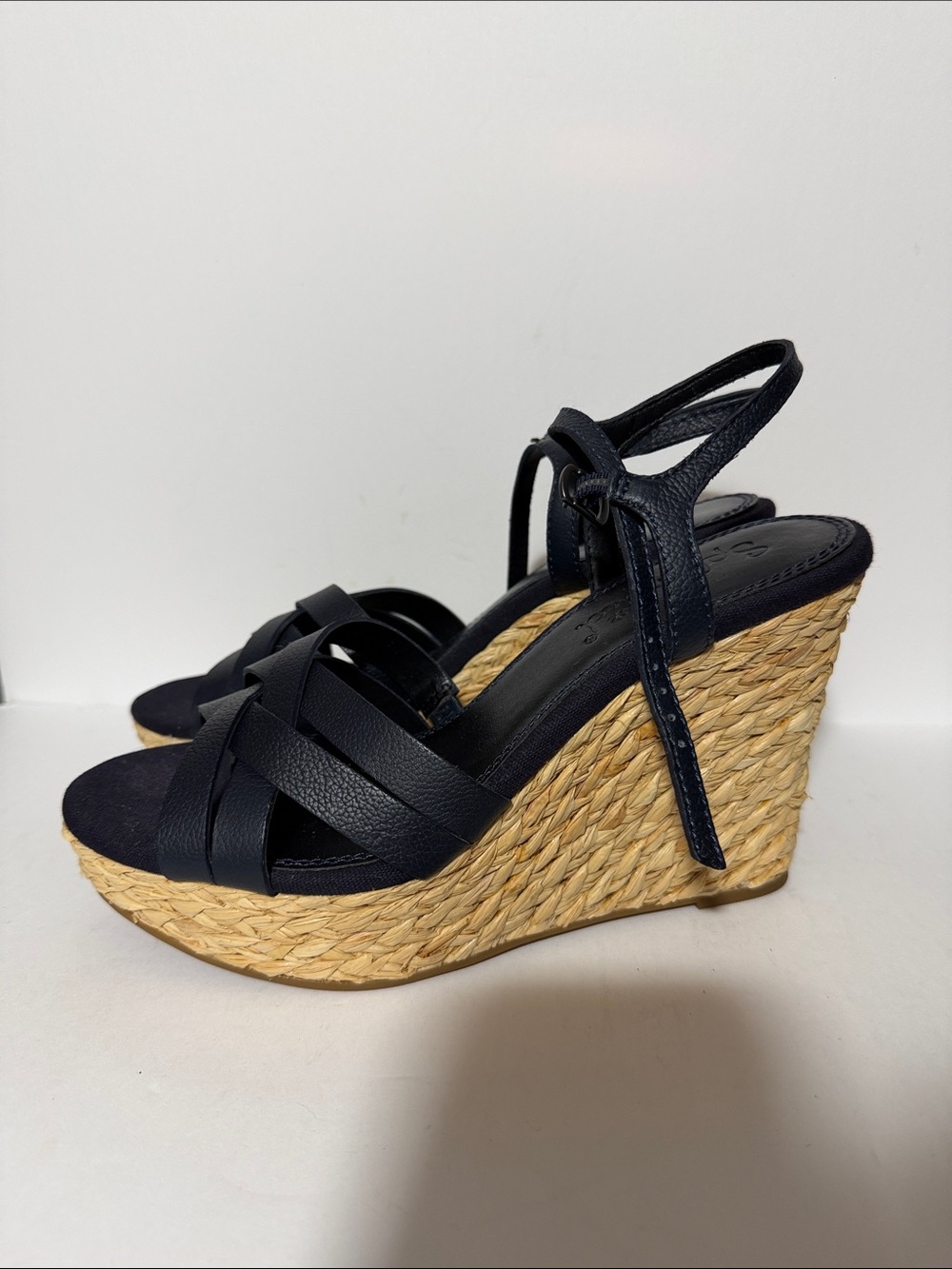 Splendid Navy Braided Espadrille Wedge Sandals
